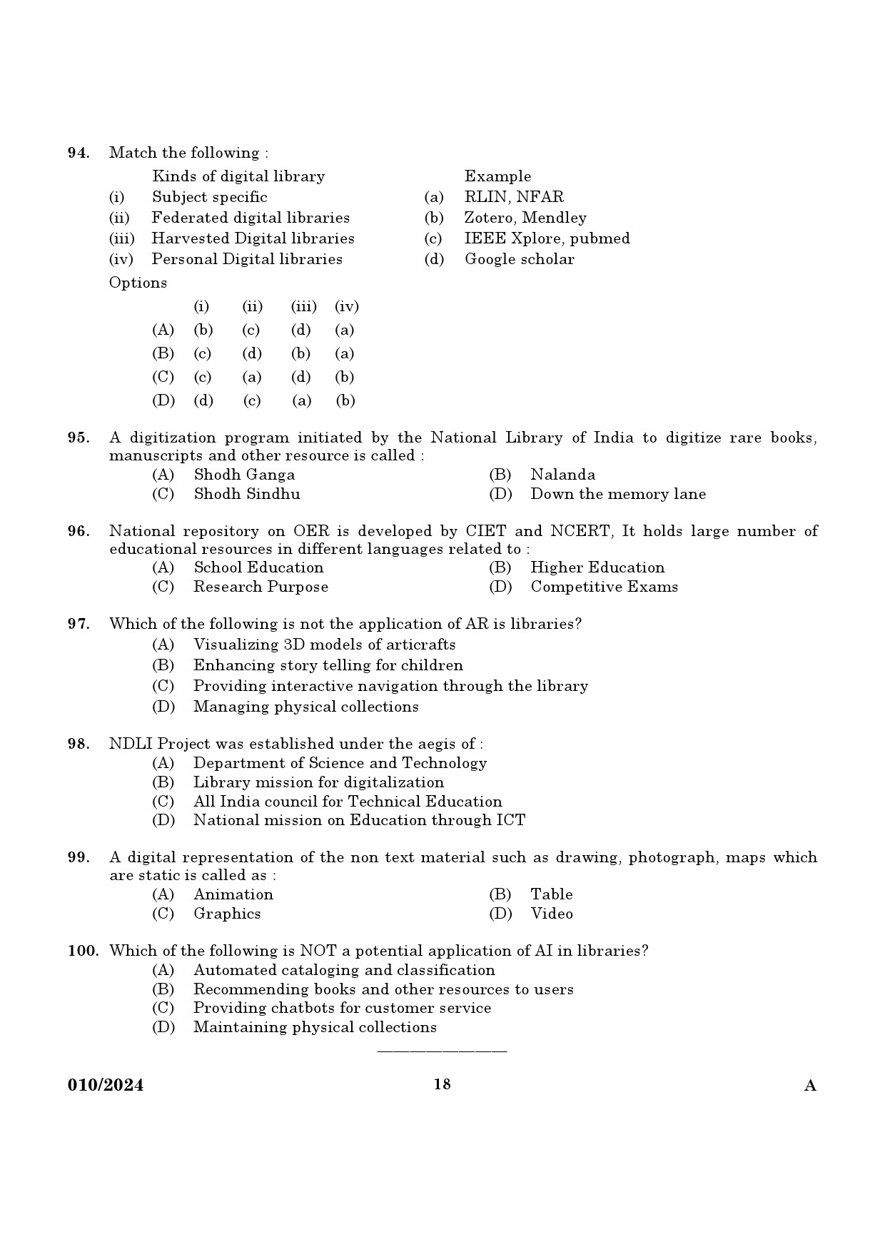 KPSC Librarian Grade III Exam 2024 Code 0102024 16