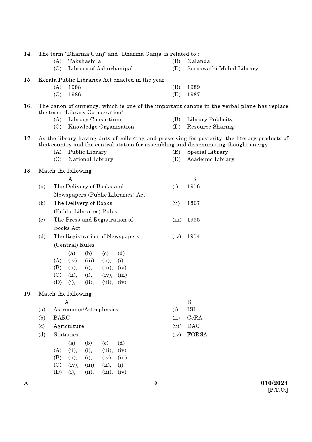 KPSC Librarian Grade III Exam 2024 Code 0102024 3