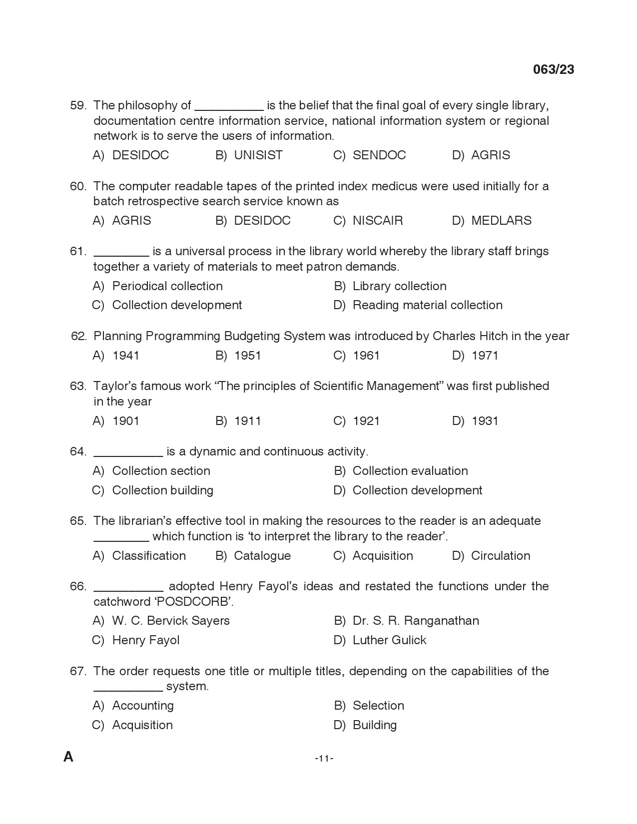 KPSC Librarian Grade IV Exam 2023 Code 0632023 10