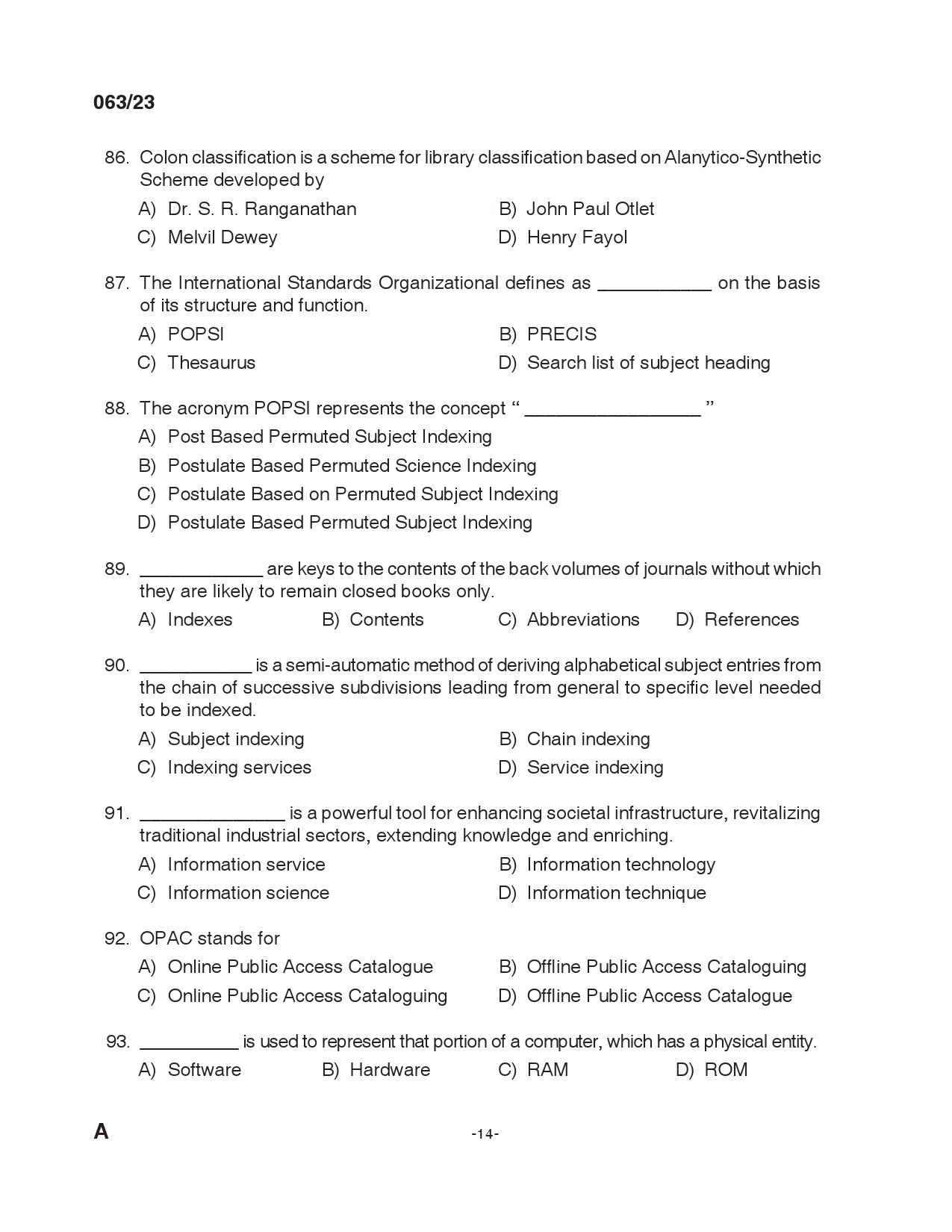 KPSC Librarian Grade IV Exam 2023 Code 0632023 13