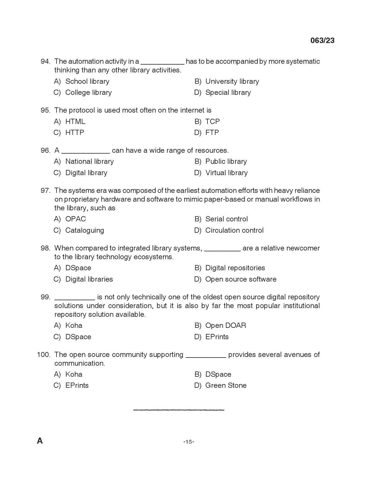 KPSC Librarian Grade IV Exam 2023 Code 0632023 14