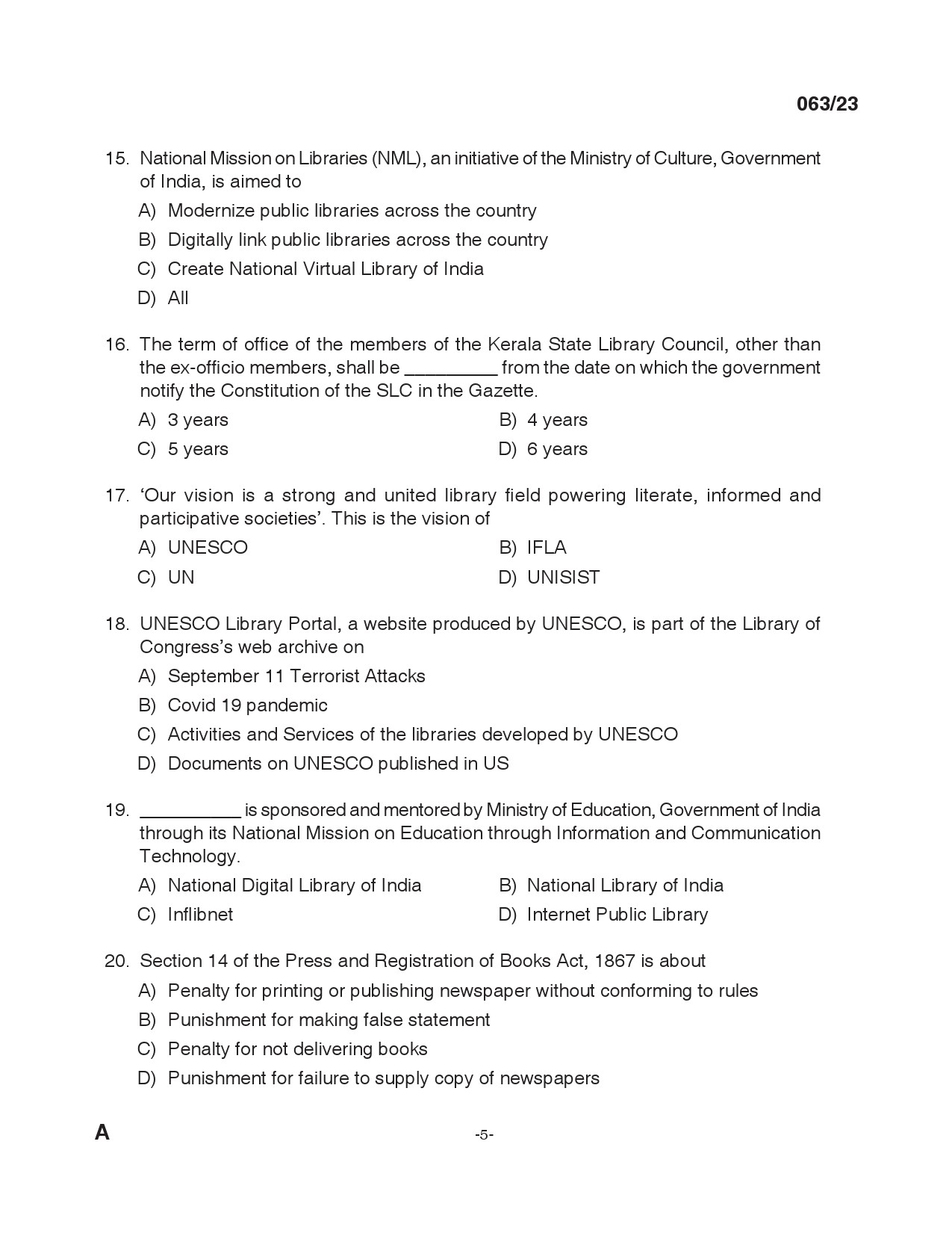 KPSC Librarian Grade IV Exam 2023 Code 0632023 4