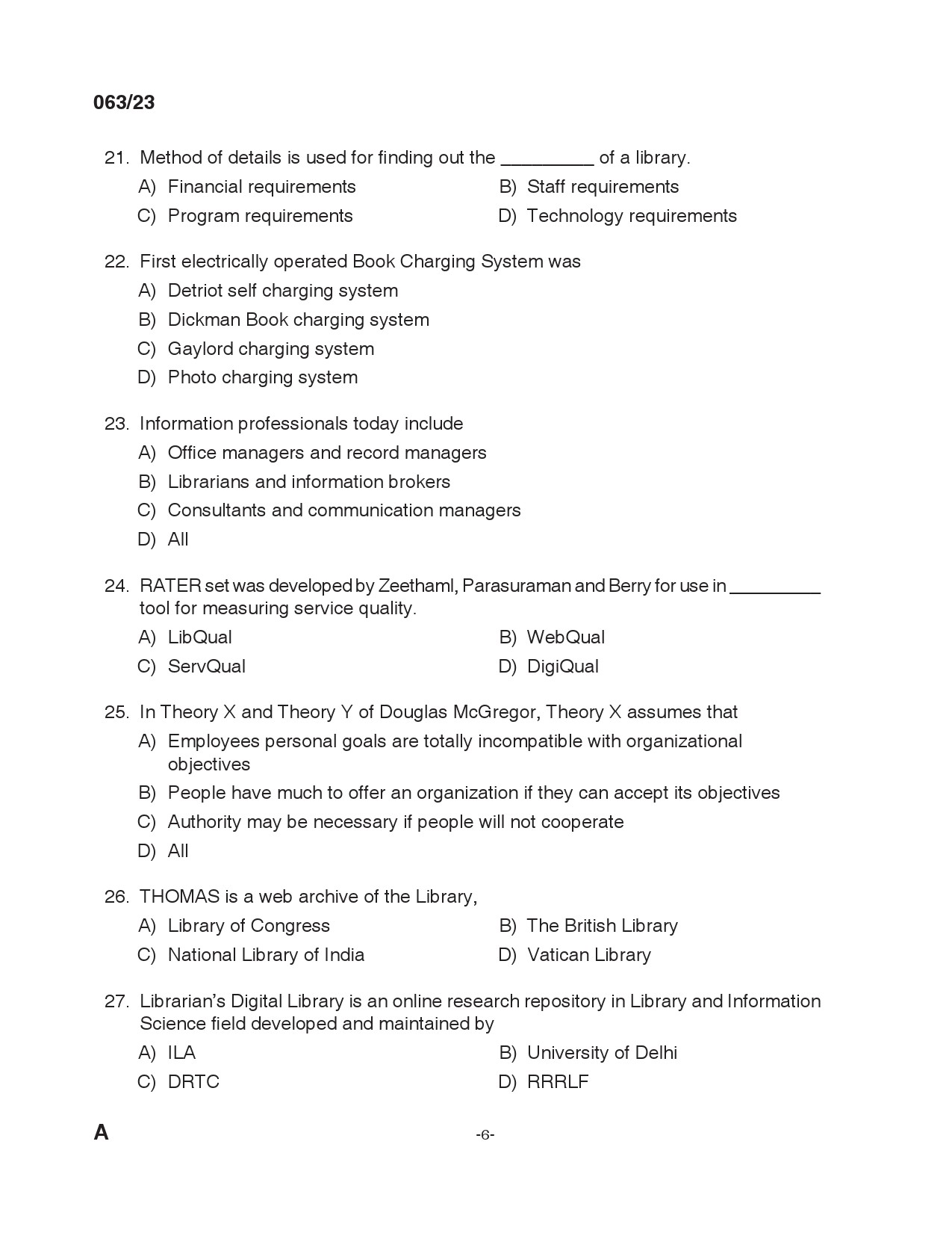 KPSC Librarian Grade IV Exam 2023 Code 0632023 5