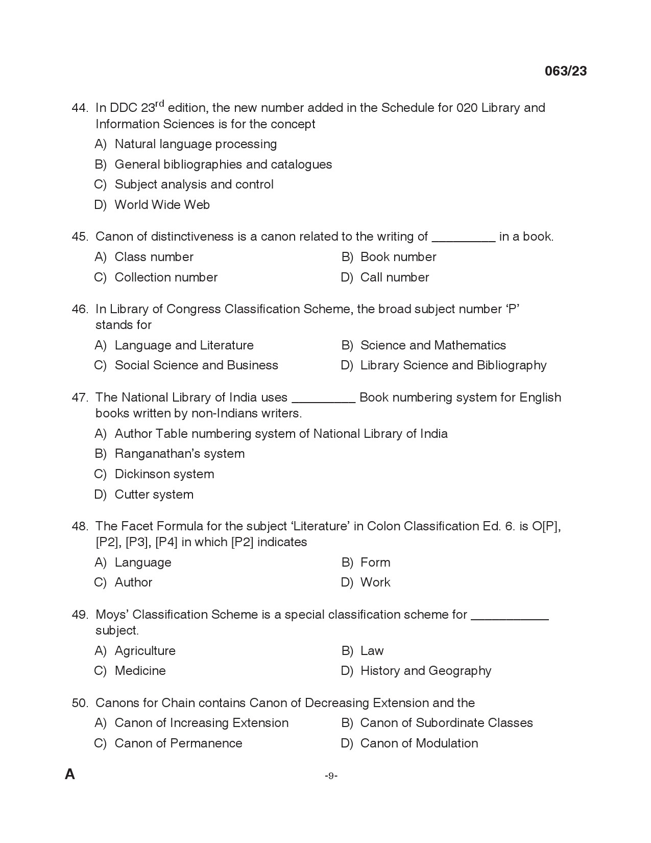 KPSC Librarian Grade IV Exam 2023 Code 0632023 8