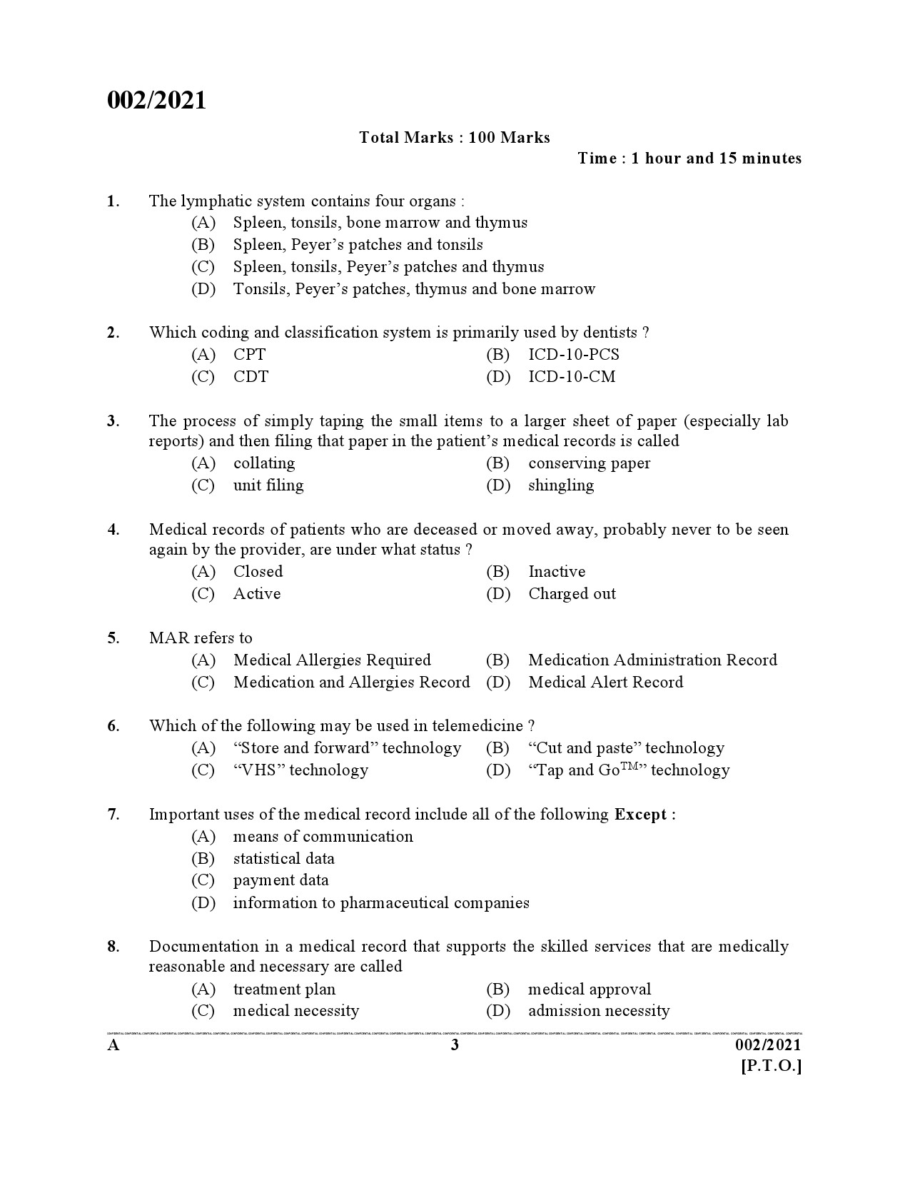 KPSC Medical Records Librarian Grade II Exam 2021 Code 0022021 2