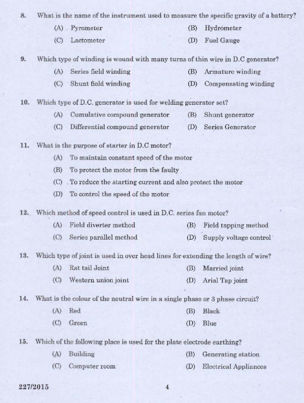 KPSC Lineman Exam 2015 Code 2272015 2