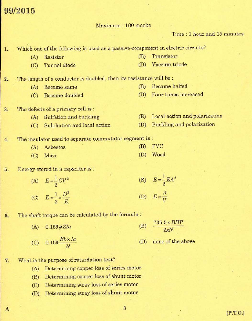 KPSC Lineman Exam 2015 Code 992015 1