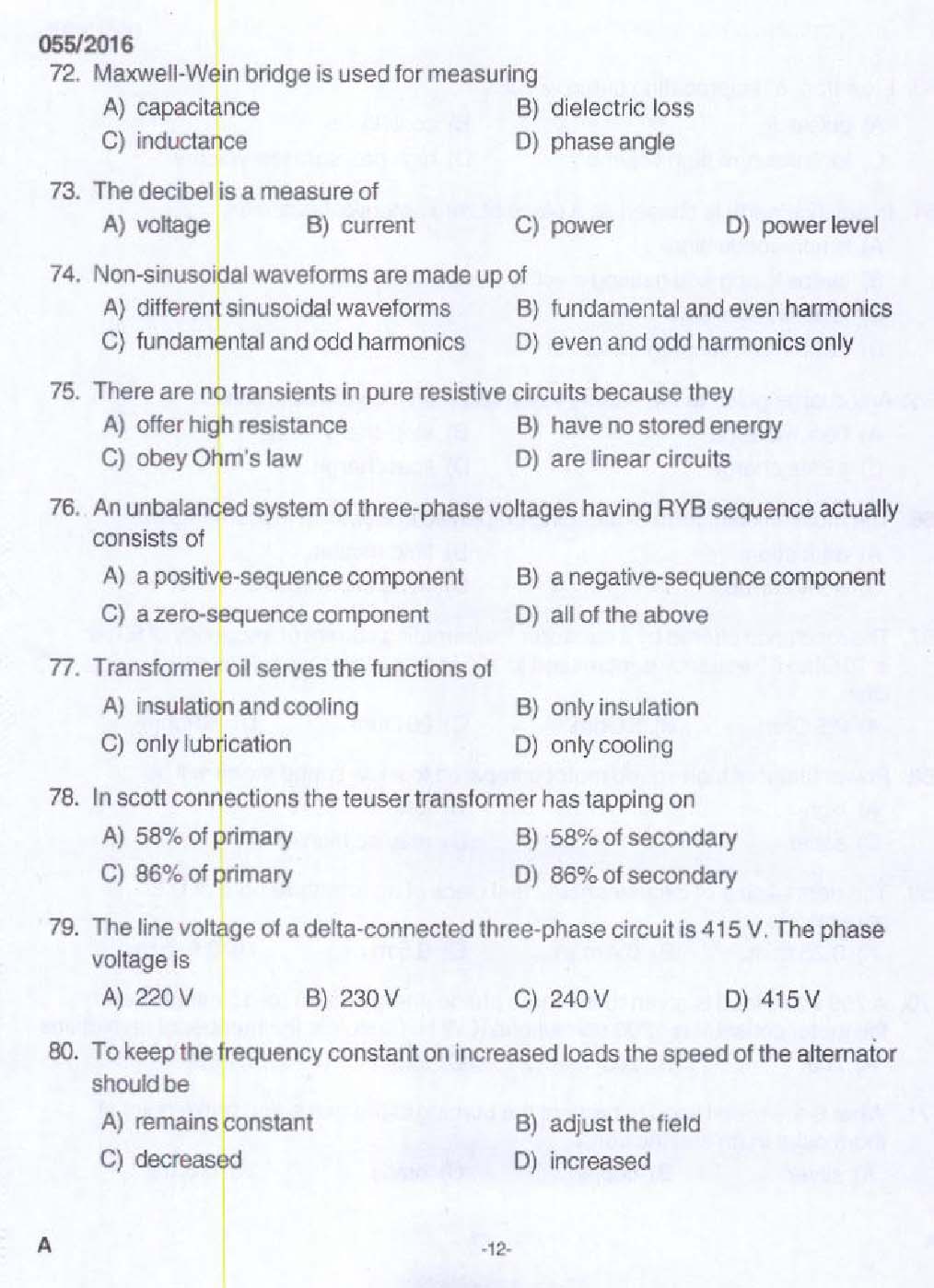 KPSC Lineman Exam 2016 Code 552016 10