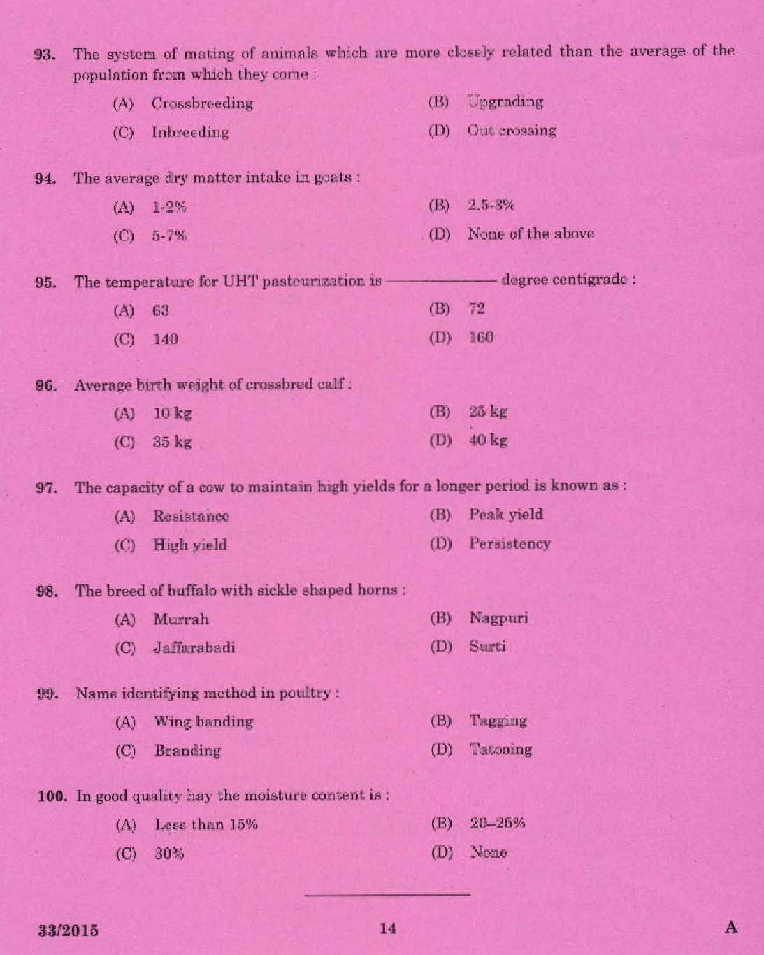 KPSC Livestock Inspector Grade II Exam 2015 Code 332015 12