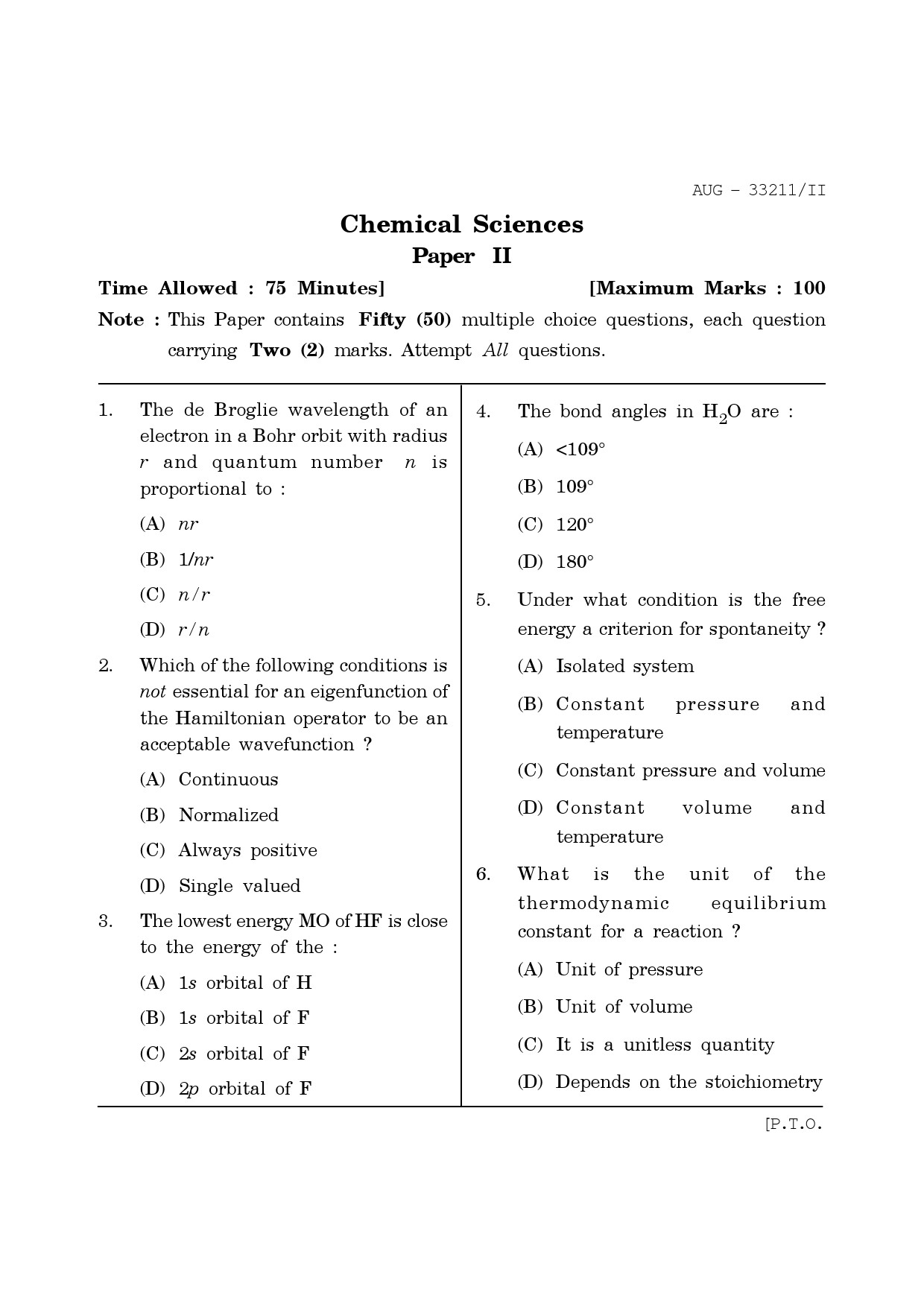Maharashtra SET Chemical Sciences Question Paper II August 2011 1