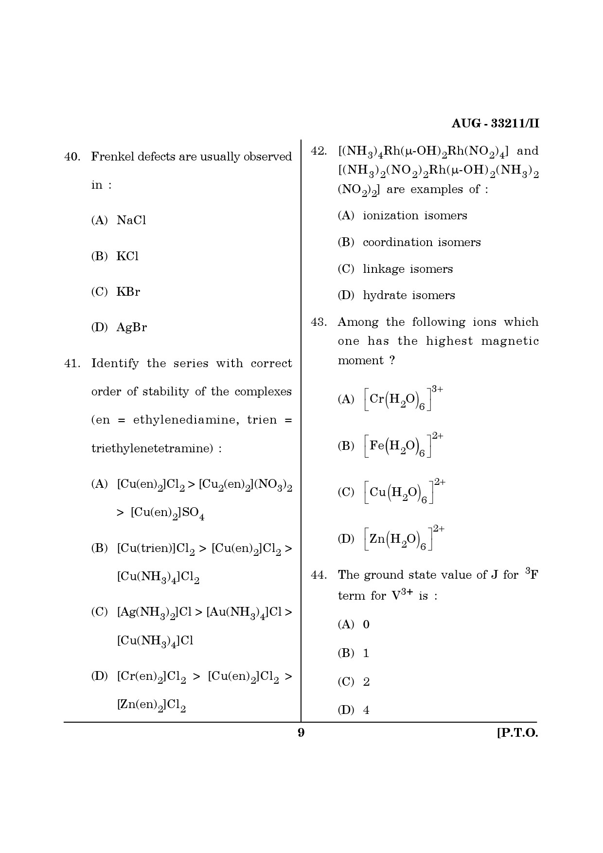 Maharashtra SET Chemical Sciences Question Paper II August 2011 9