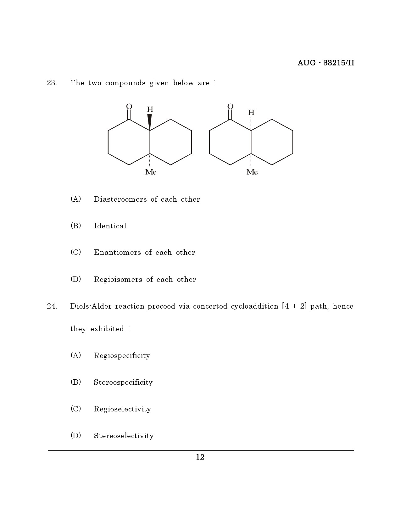 Maharashtra SET Chemical Sciences Question Paper II August 2015 11