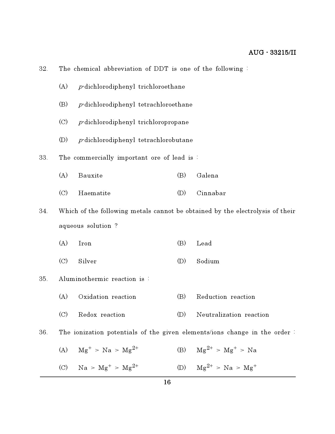 Maharashtra SET Chemical Sciences Question Paper II August 2015 15