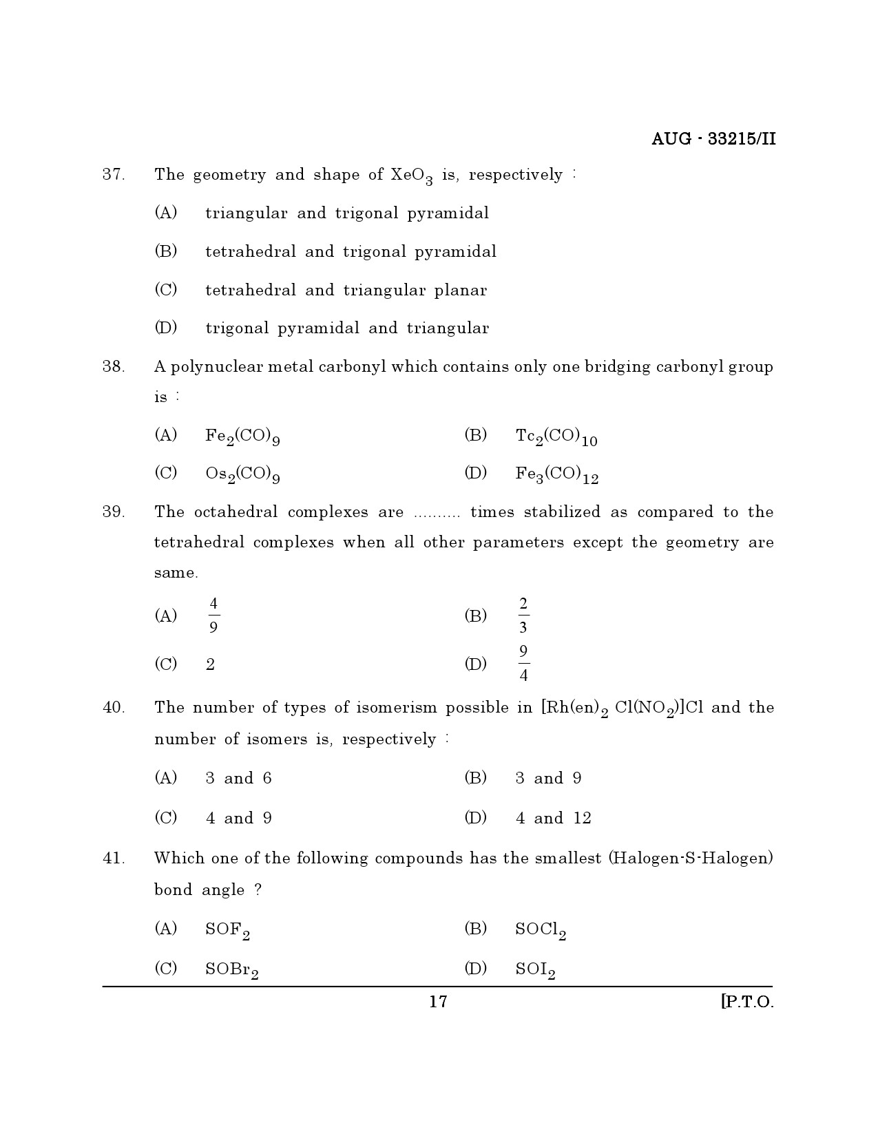 Maharashtra SET Chemical Sciences Question Paper II August 2015 16