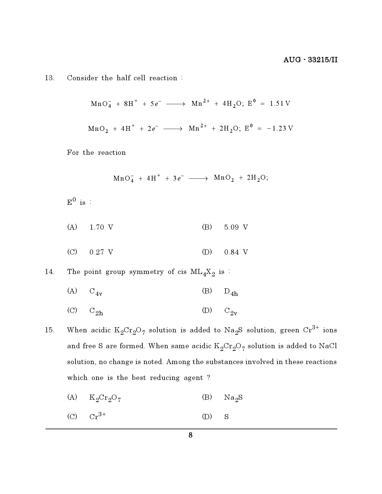 Maharashtra SET Chemical Sciences Question Paper II August 2015 7