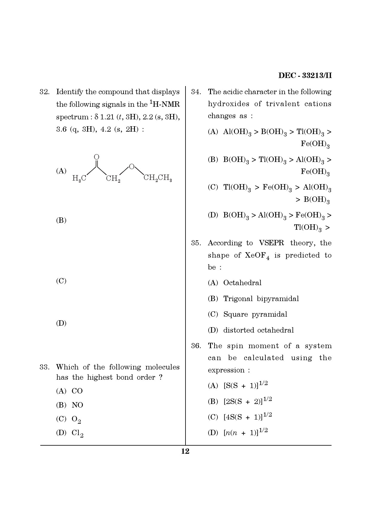 Maharashtra SET Chemical Sciences Question Paper II December 2013 11