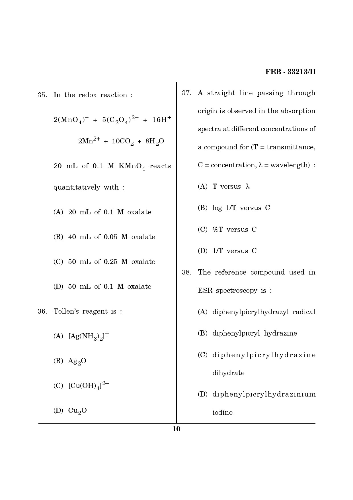 Maharashtra SET Chemical Sciences Question Paper II February 2013 10