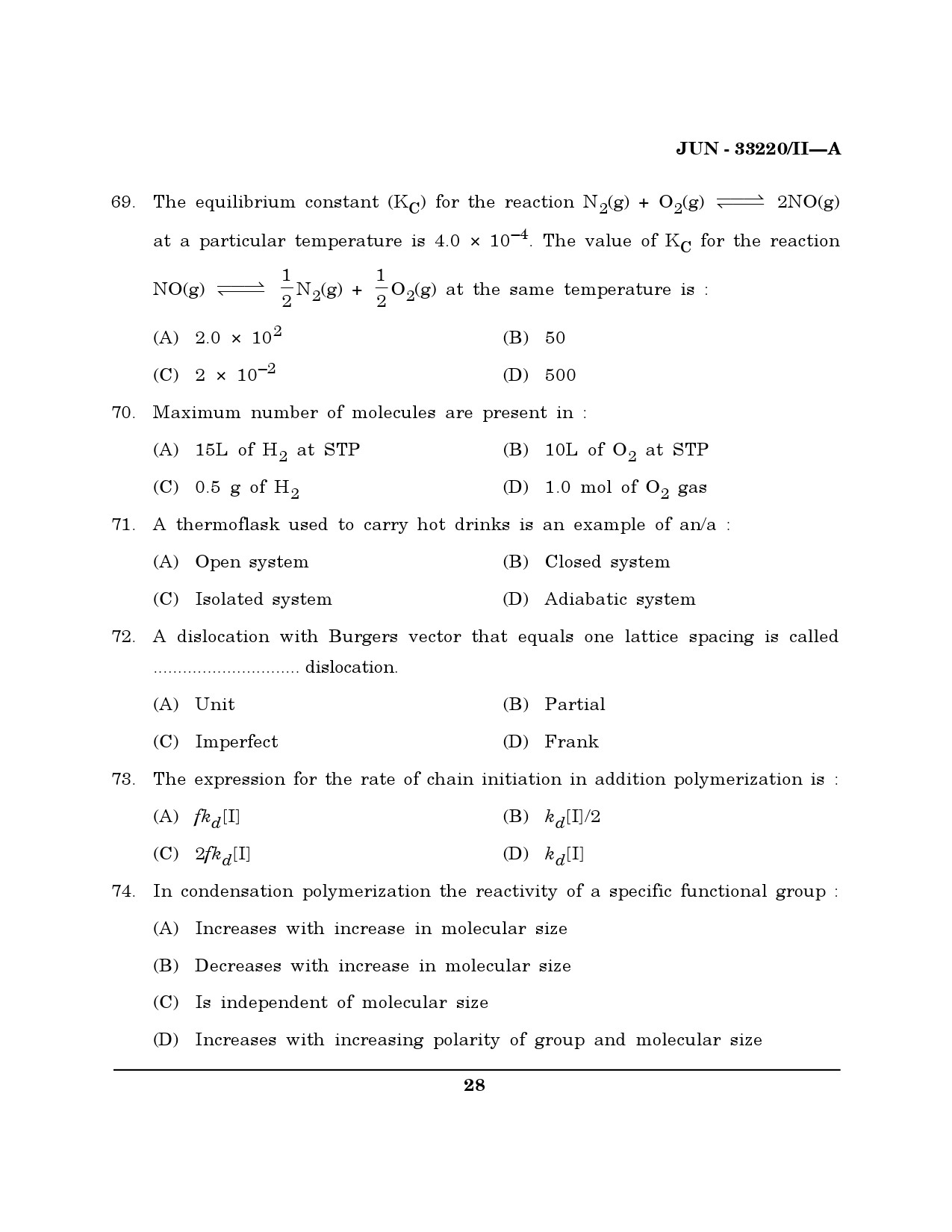 Maharashtra SET Chemical Sciences Question Paper II June 2020 27