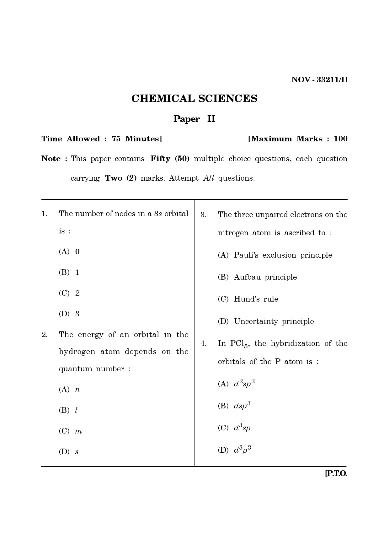 Maharashtra SET Chemical Sciences Question Paper II November 2011 1