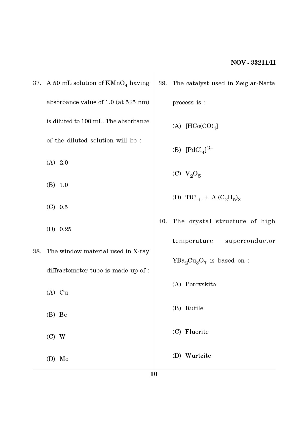 Maharashtra SET Chemical Sciences Question Paper II November 2011 10