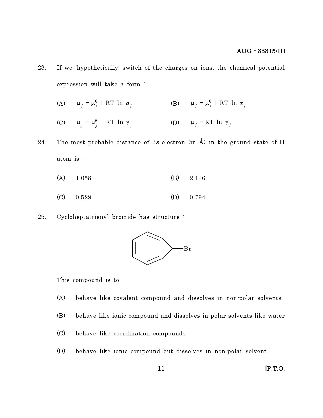 Maharashtra SET Chemical Sciences Question Paper III August 2015 10