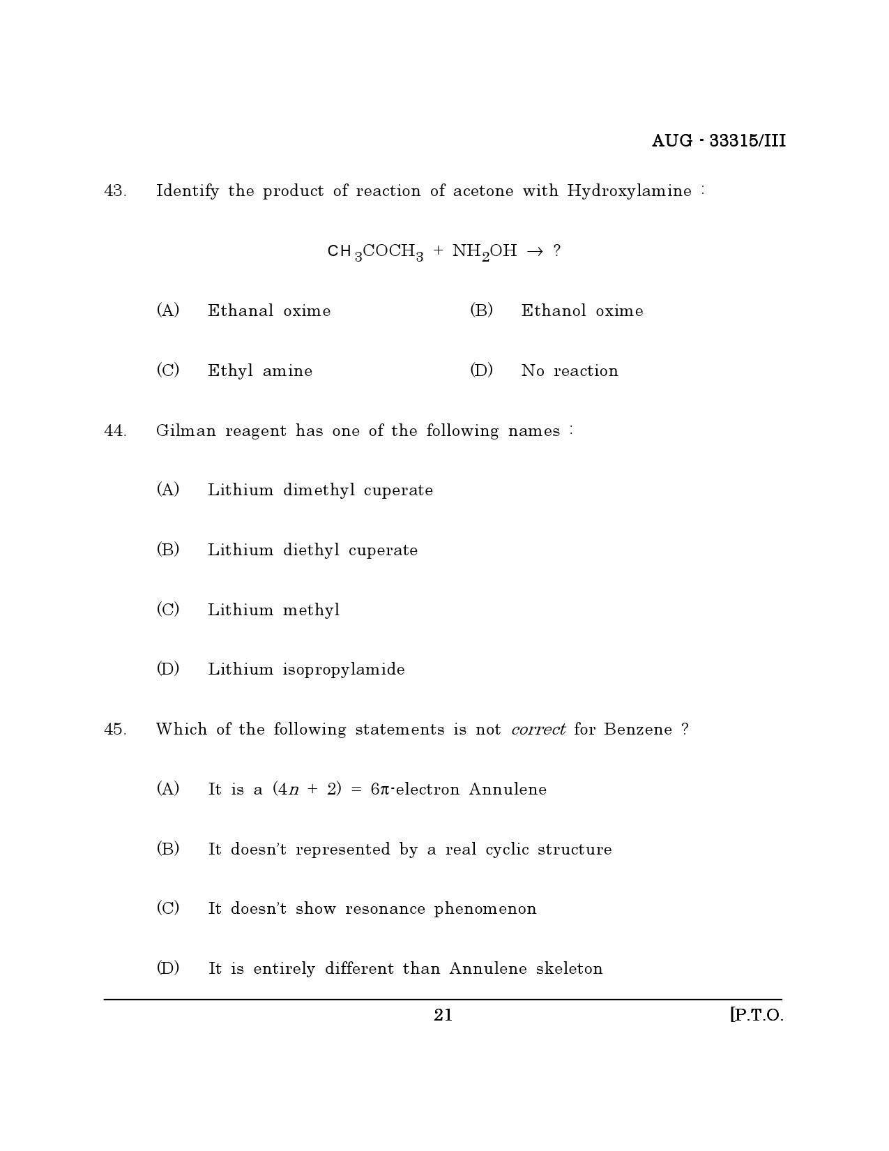 Maharashtra SET Chemical Sciences Question Paper III August 2015 20