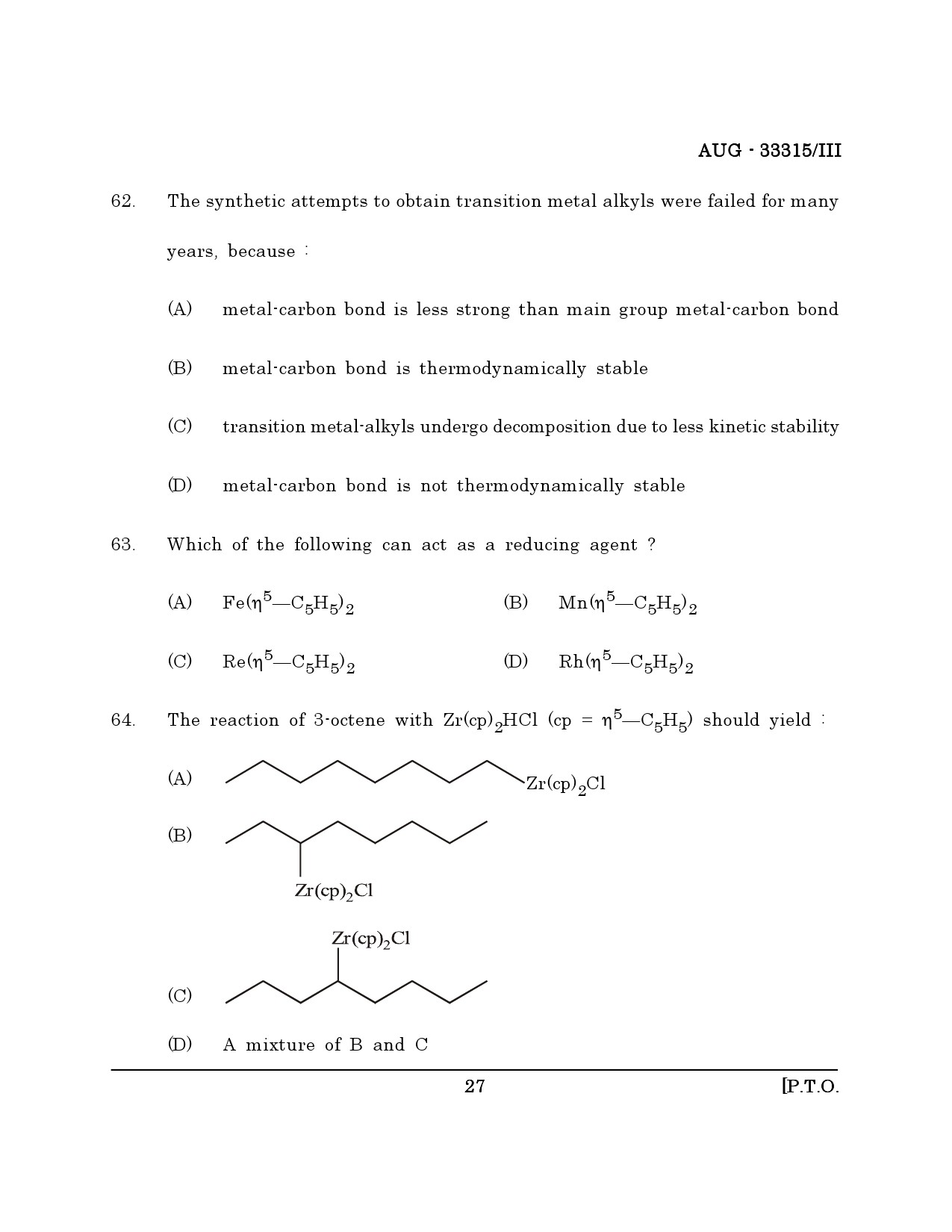Maharashtra SET Chemical Sciences Question Paper III August 2015 26