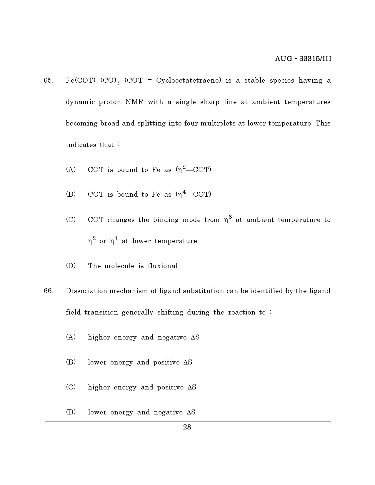Maharashtra SET Chemical Sciences Question Paper III August 2015 27