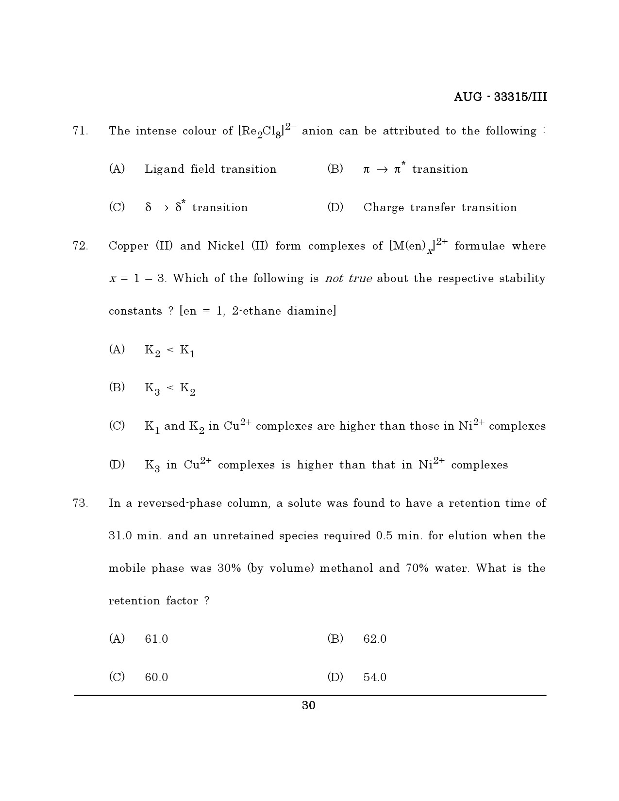 Maharashtra SET Chemical Sciences Question Paper III August 2015 29