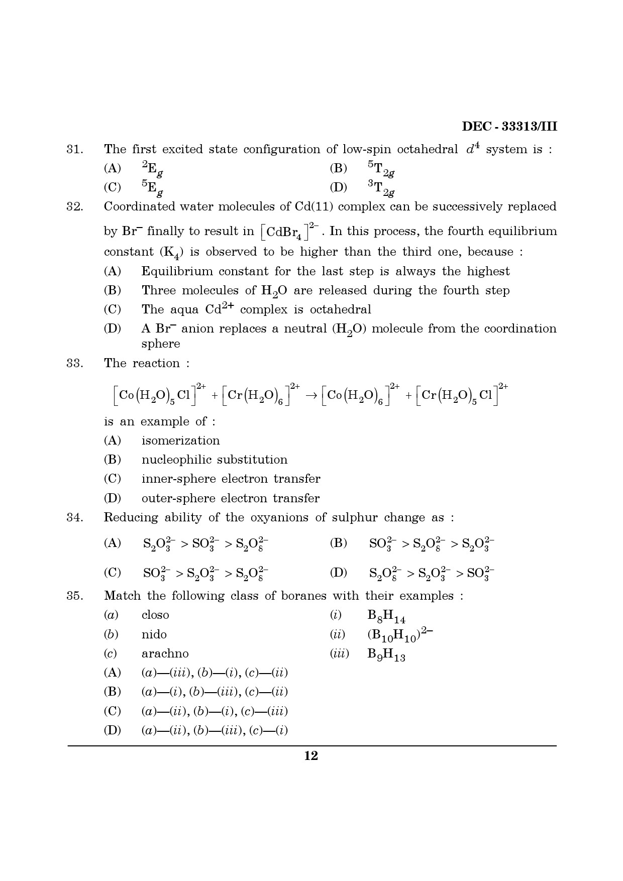 Maharashtra SET Chemical Sciences Question Paper III December 2013 11