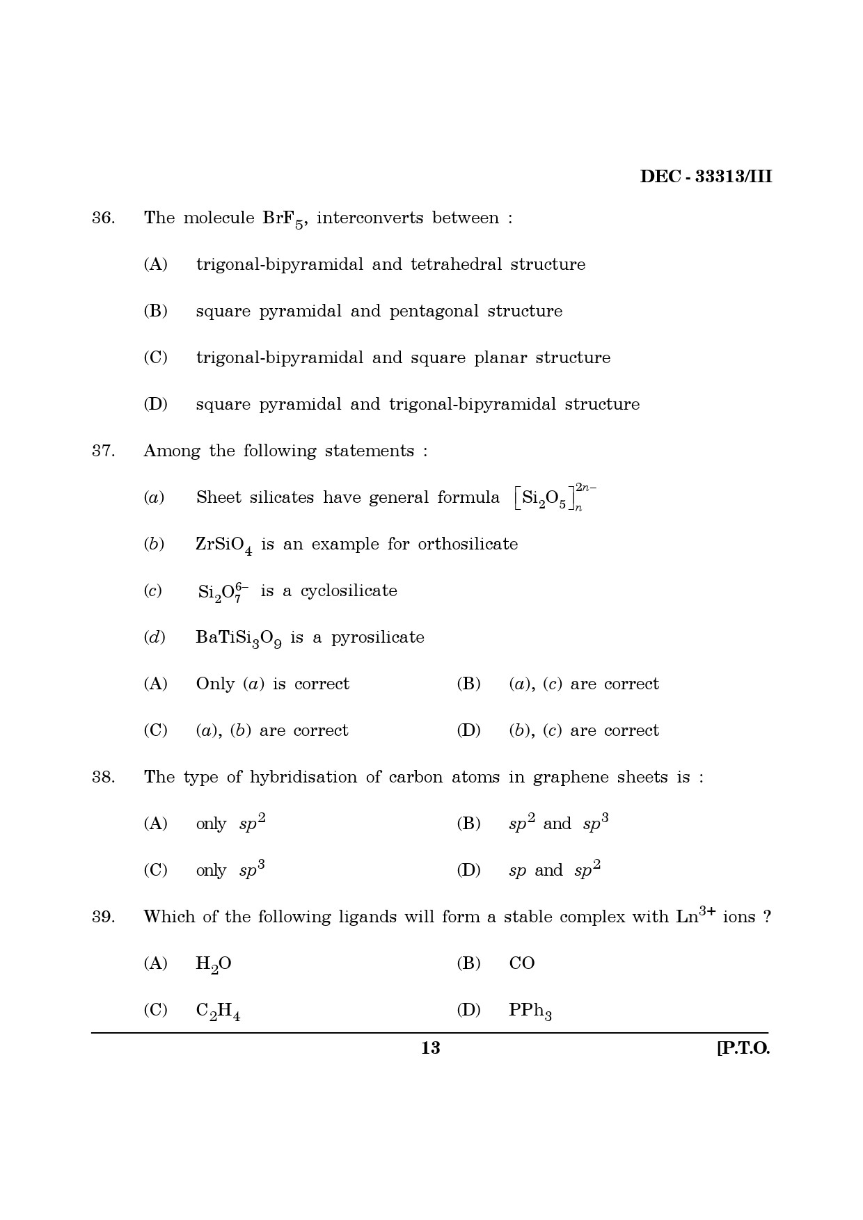 Maharashtra SET Chemical Sciences Question Paper III December 2013 12