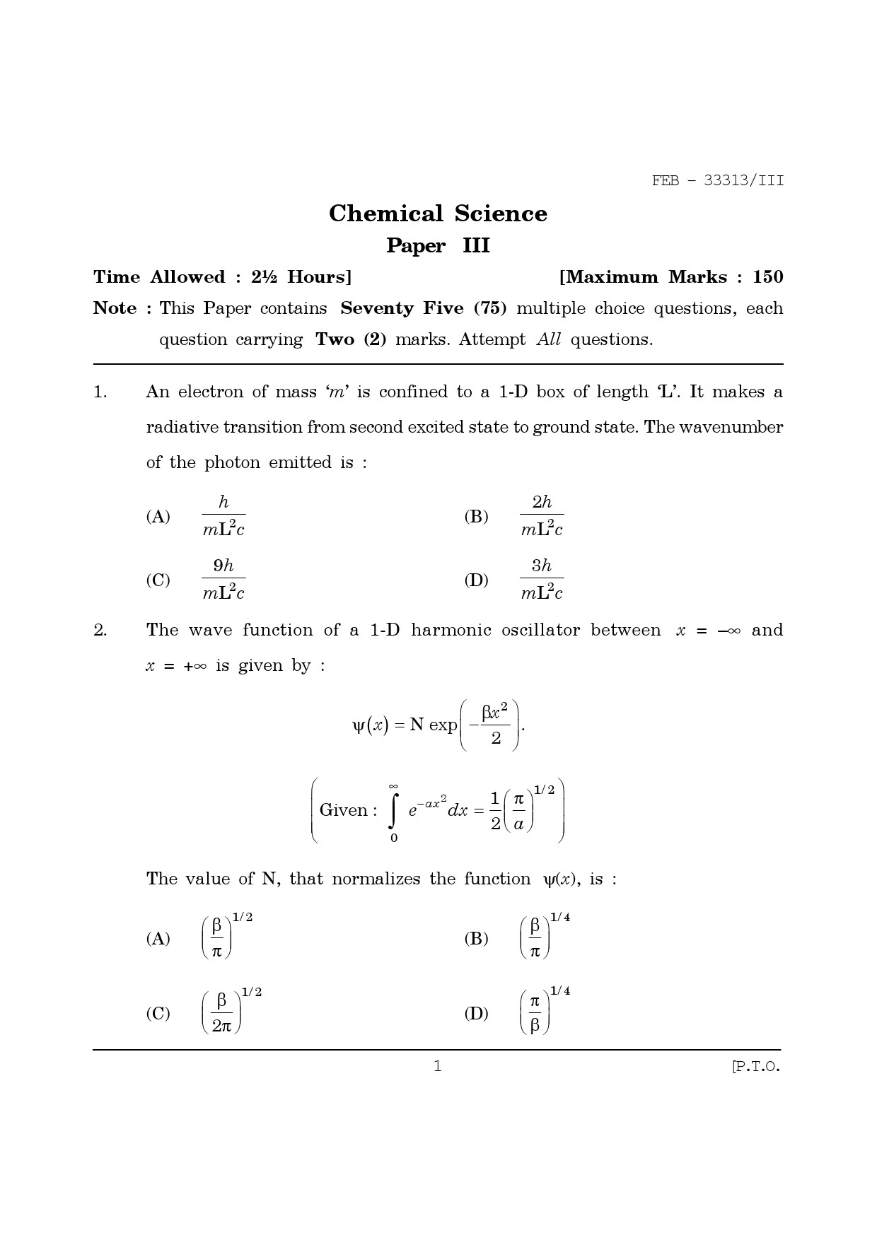 Maharashtra SET Chemical Sciences Question Paper III February 2013 1