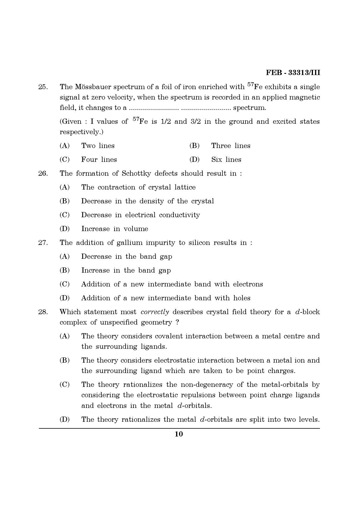 Maharashtra SET Chemical Sciences Question Paper III February 2013 10