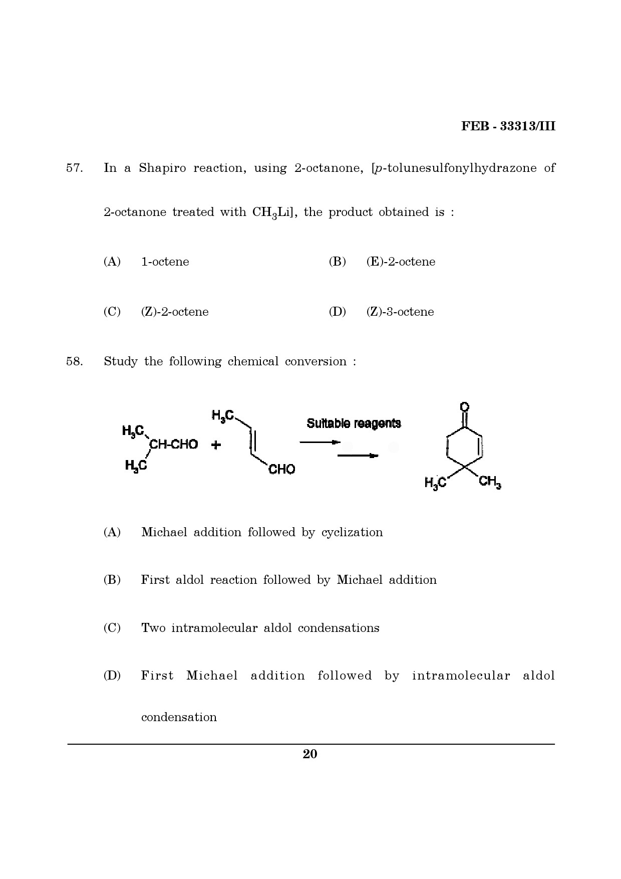 Maharashtra SET Chemical Sciences Question Paper III February 2013 20