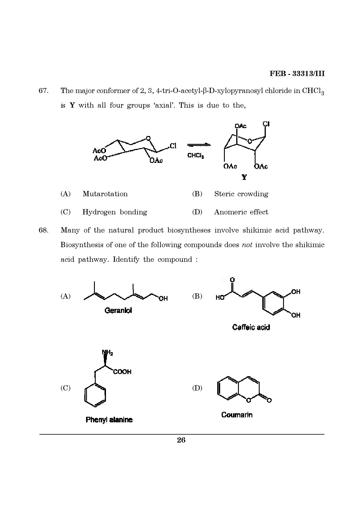 Maharashtra SET Chemical Sciences Question Paper III February 2013 26