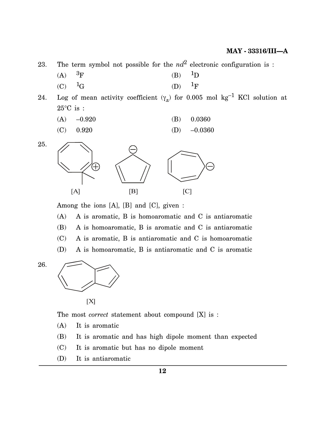 Maharashtra SET Chemical Sciences Question Paper III May 2016 11
