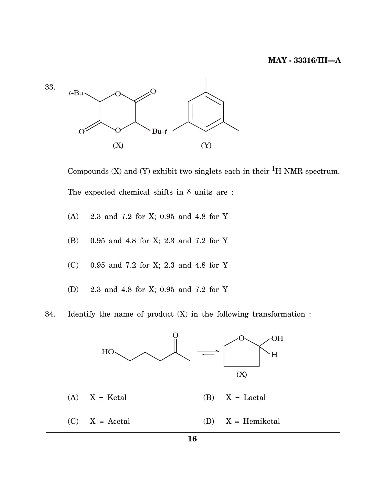 Maharashtra SET Chemical Sciences Question Paper III May 2016 15