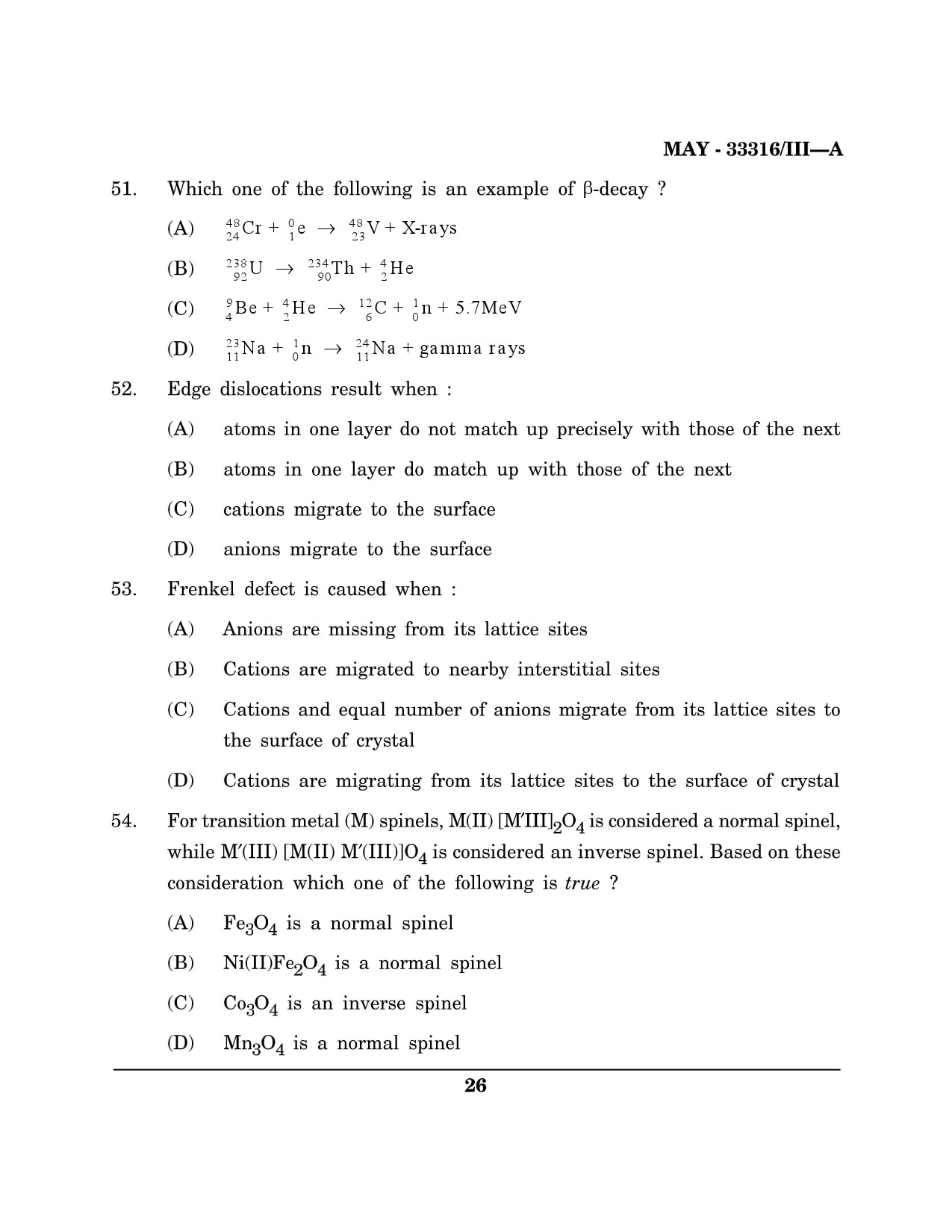 Maharashtra SET Chemical Sciences Question Paper III May 2016 25