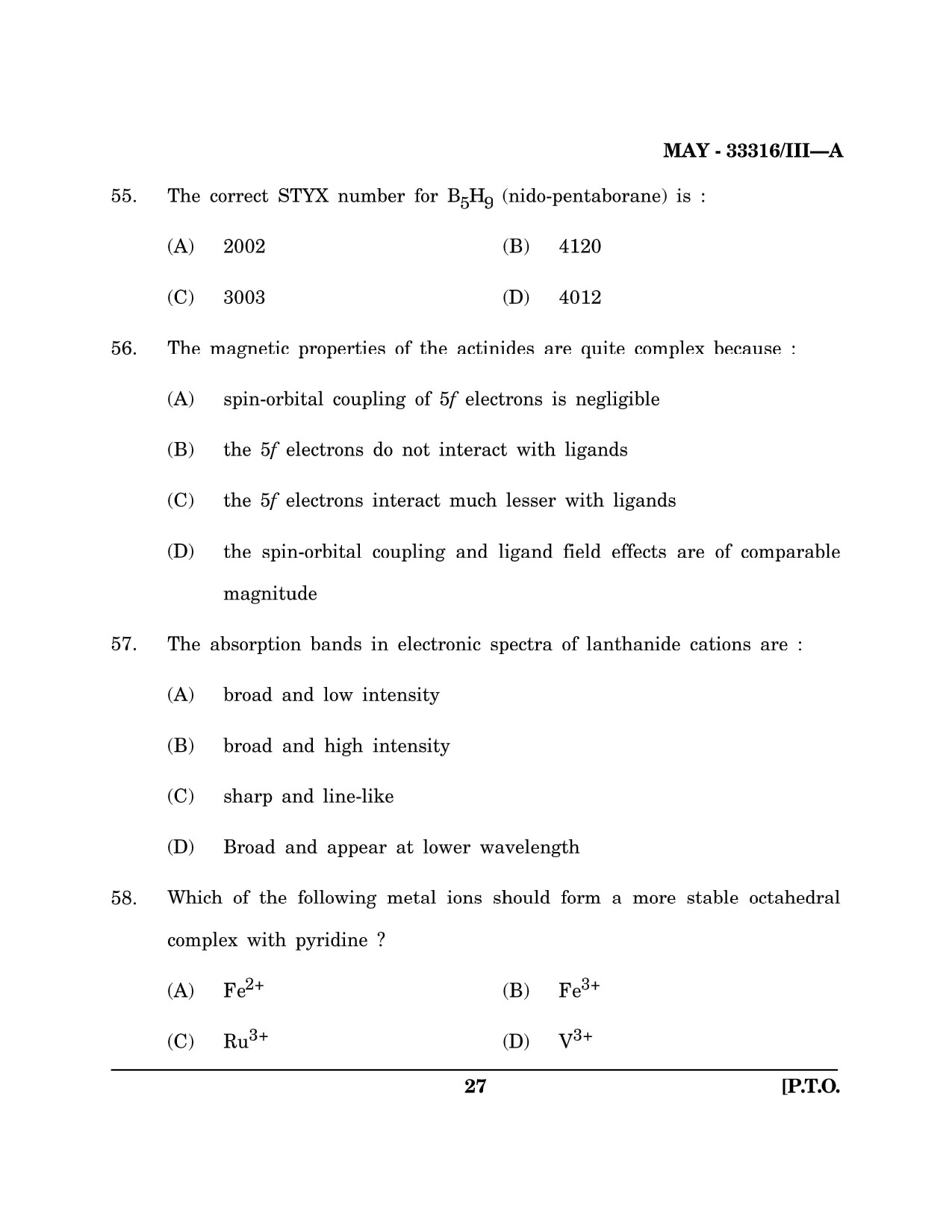 Maharashtra SET Chemical Sciences Question Paper III May 2016 26