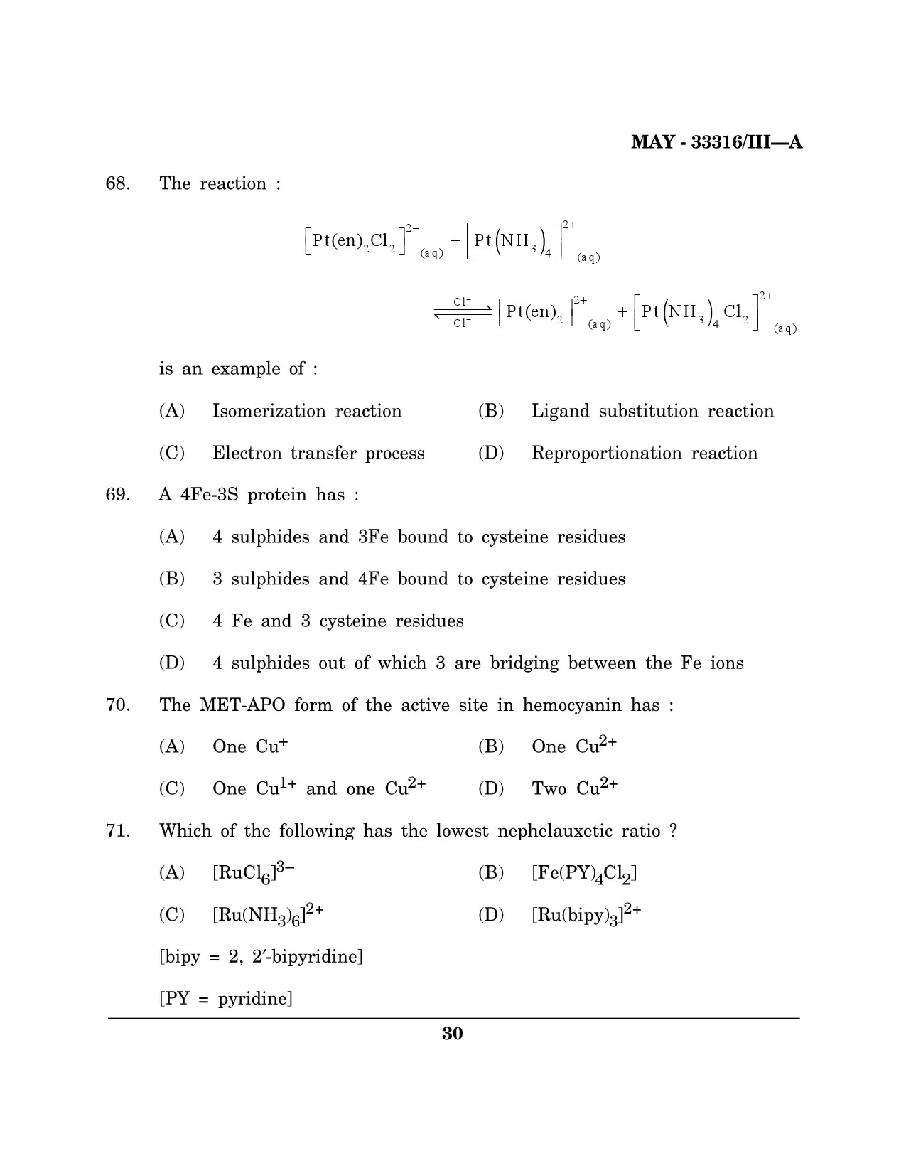 Maharashtra SET Chemical Sciences Question Paper III May 2016 29