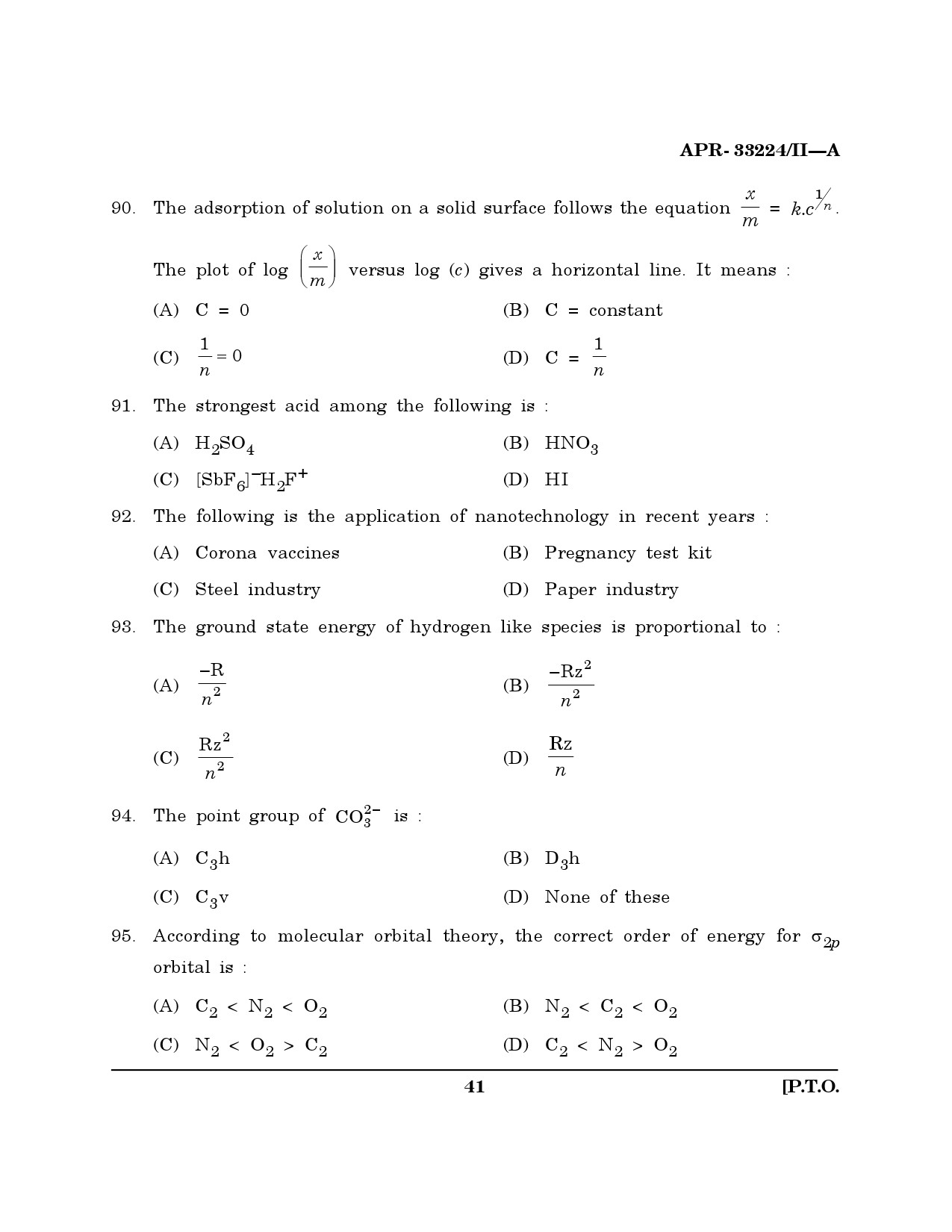 MH SET Chemical Sciences Question Paper II April 2024 40