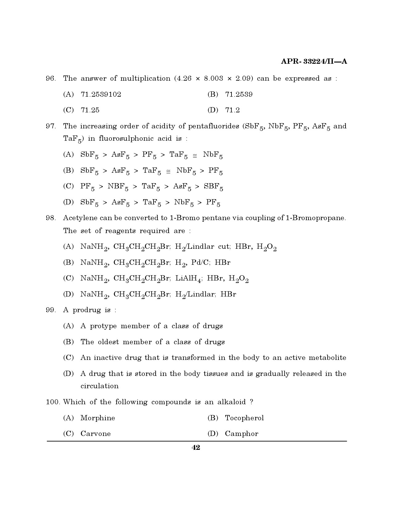 MH SET Chemical Sciences Question Paper II April 2024 41