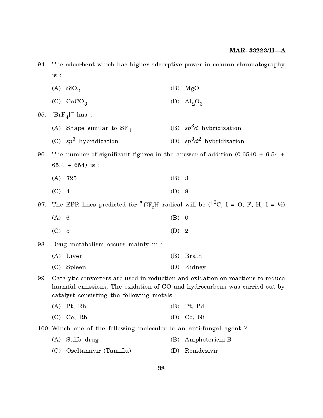 MH SET Chemical Sciences Question Paper II March 2023 37