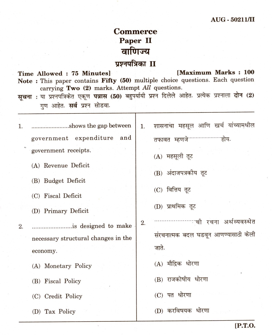 Maharashtra SET Commerce Question Paper II August 2011 1