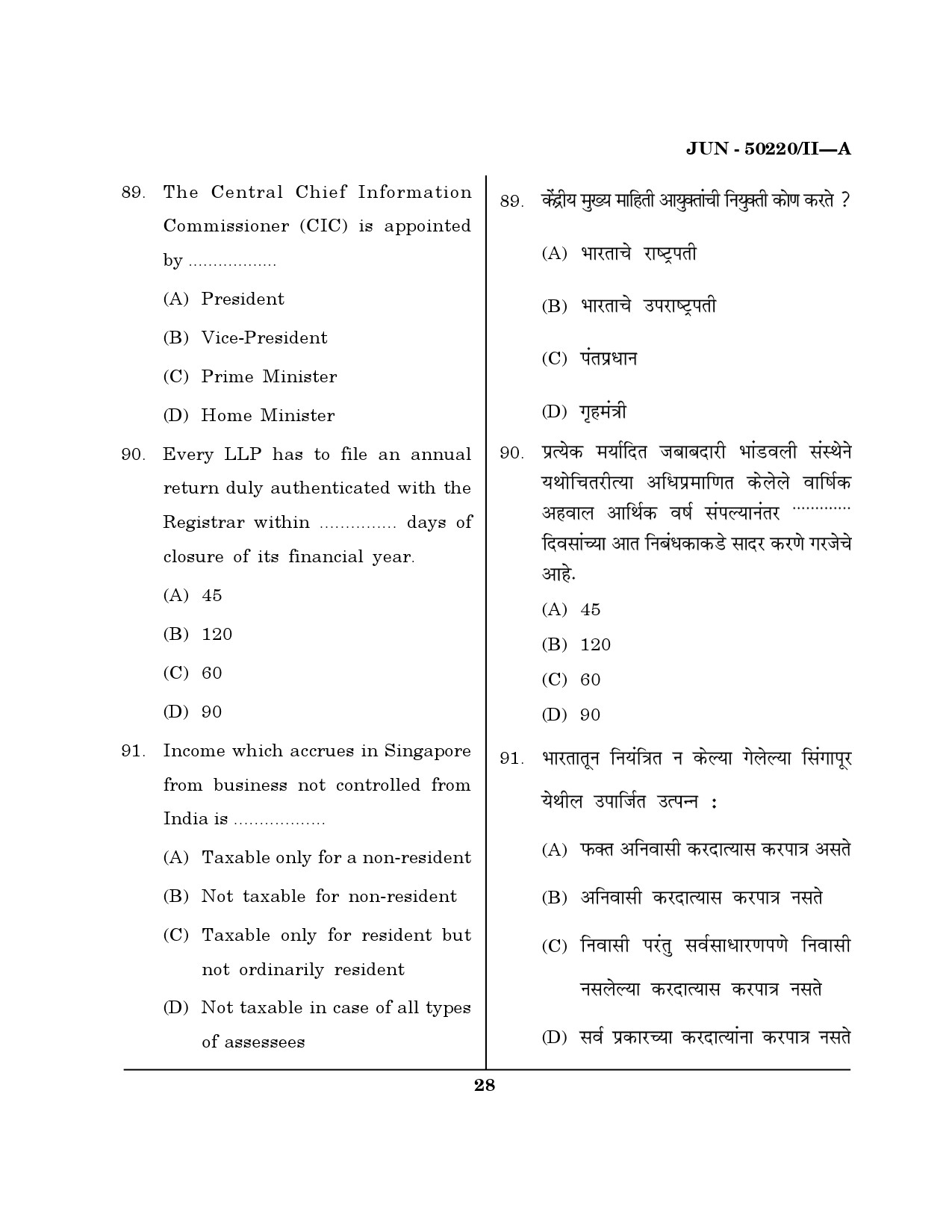 Maharashtra SET Commerce Question Paper II June 2020 27