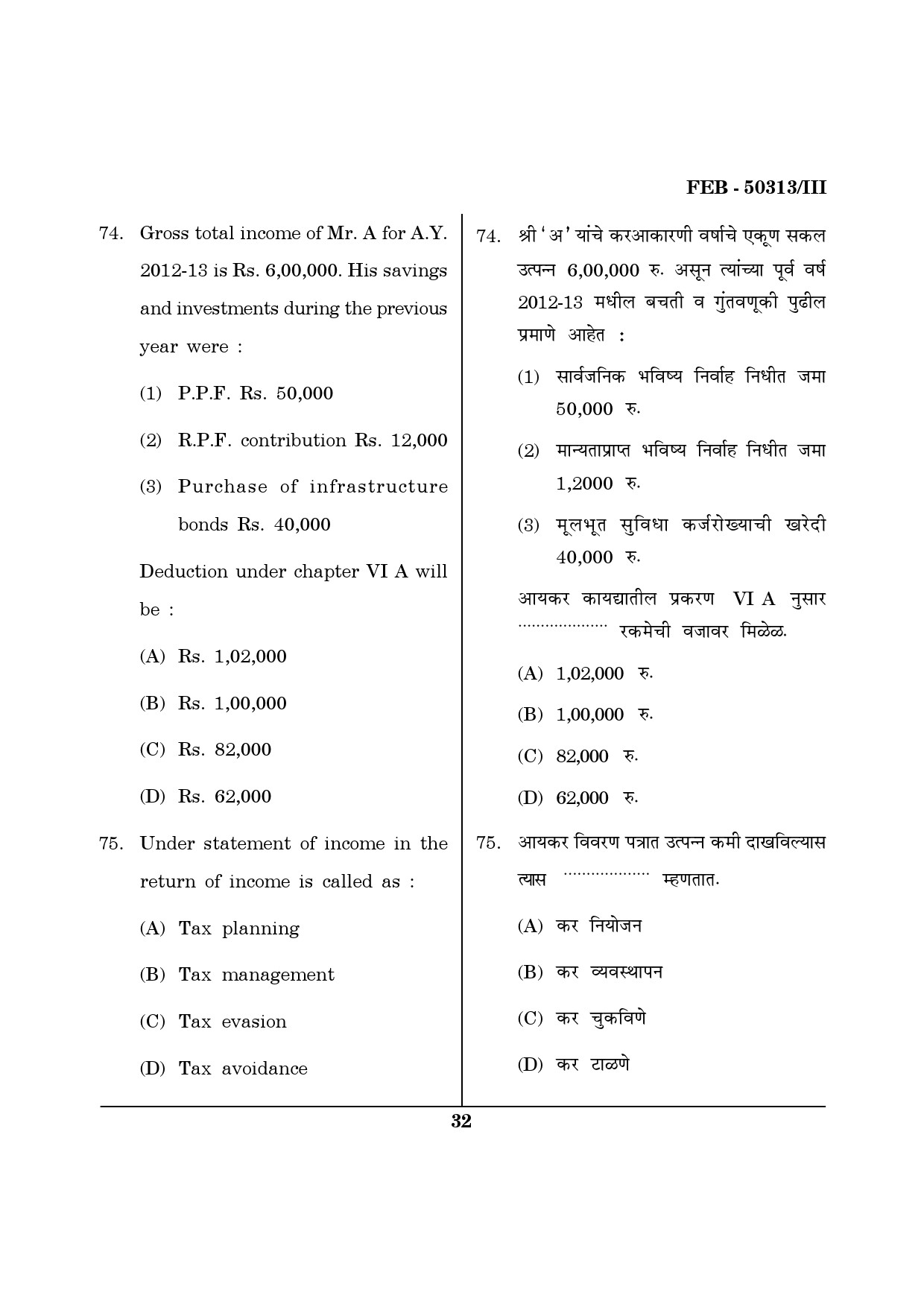 Maharashtra SET Commerce Question Paper III February 2013 32