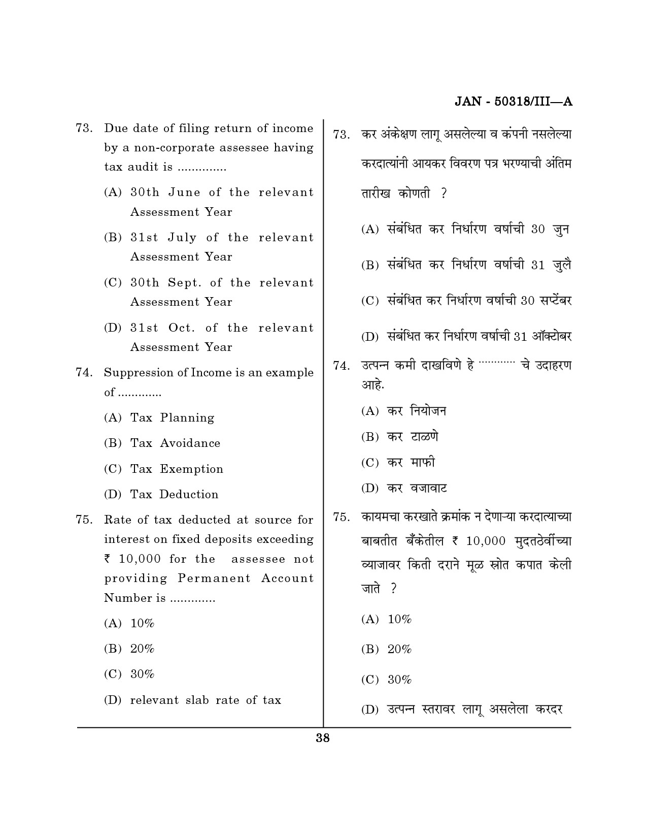 Maharashtra SET Commerce Question Paper III January 2018 37