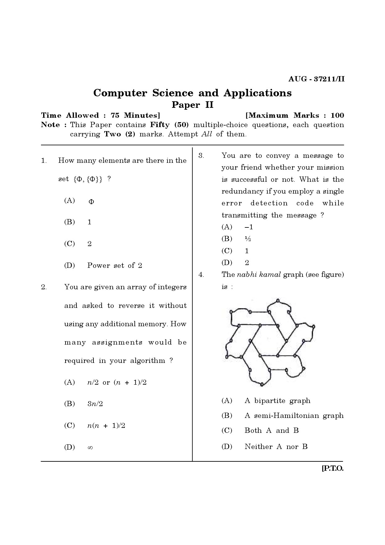 Maharashtra SET Computer Science and Application Question Paper II August 2011 1
