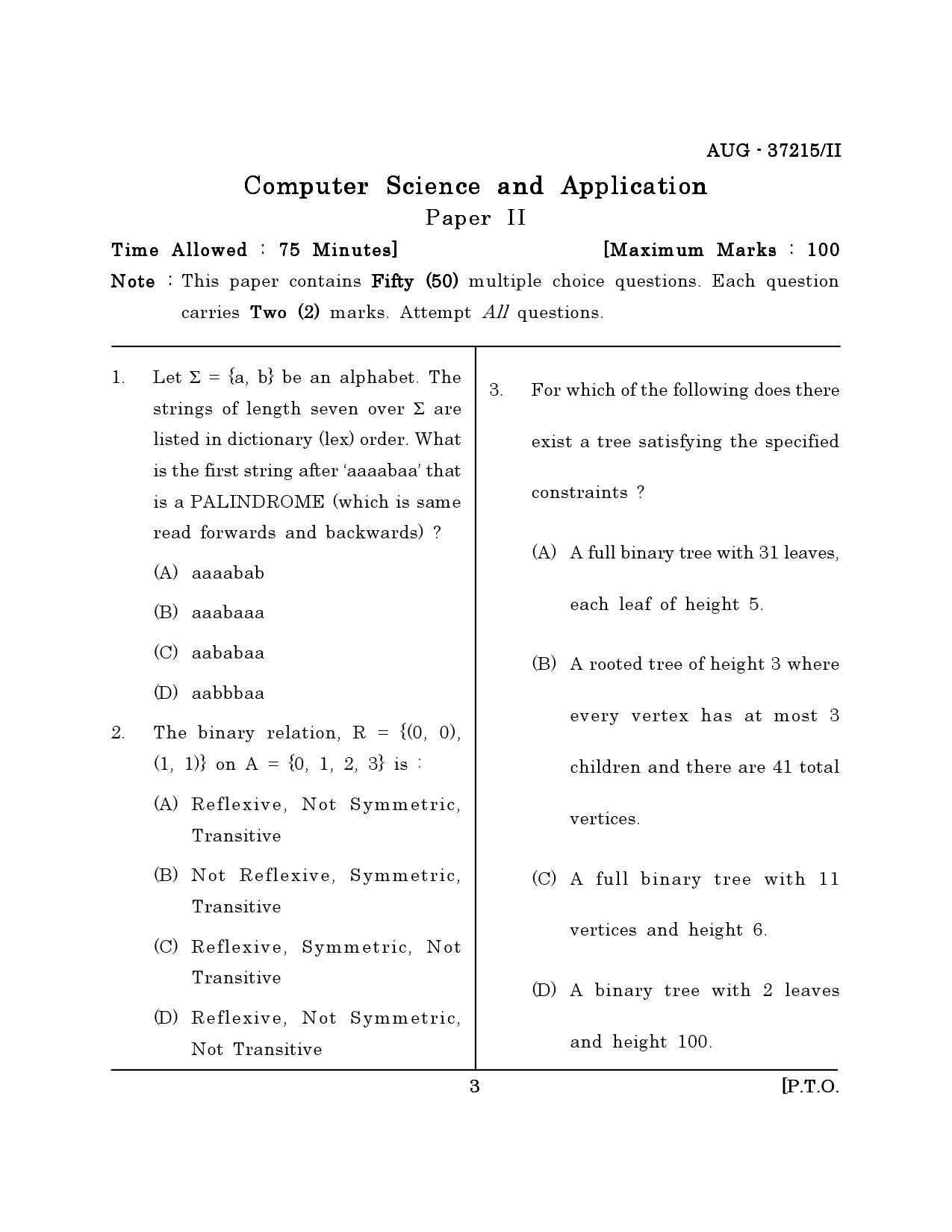Maharashtra SET Computer Science and Application Question Paper II August 2015 2