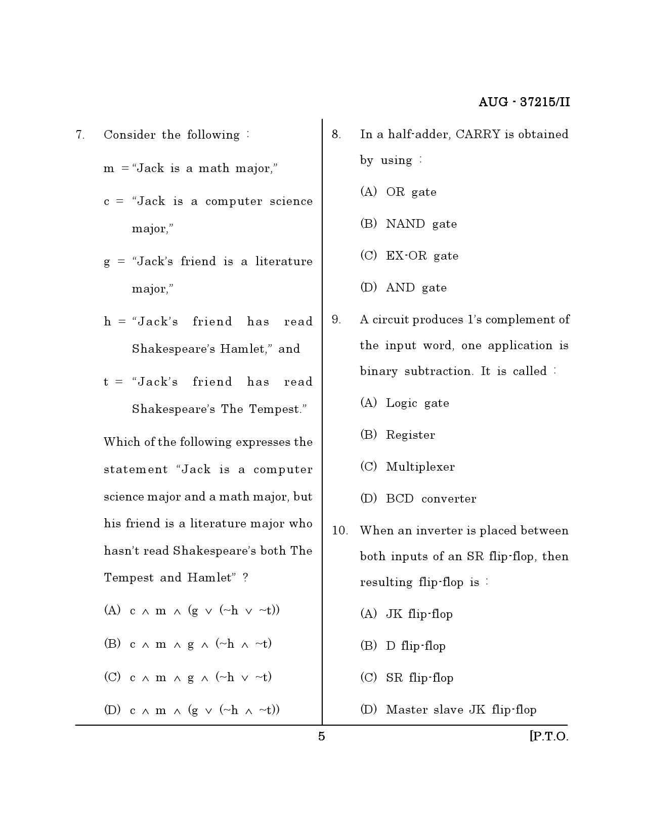 Maharashtra SET Computer Science and Application Question Paper II August 2015 4